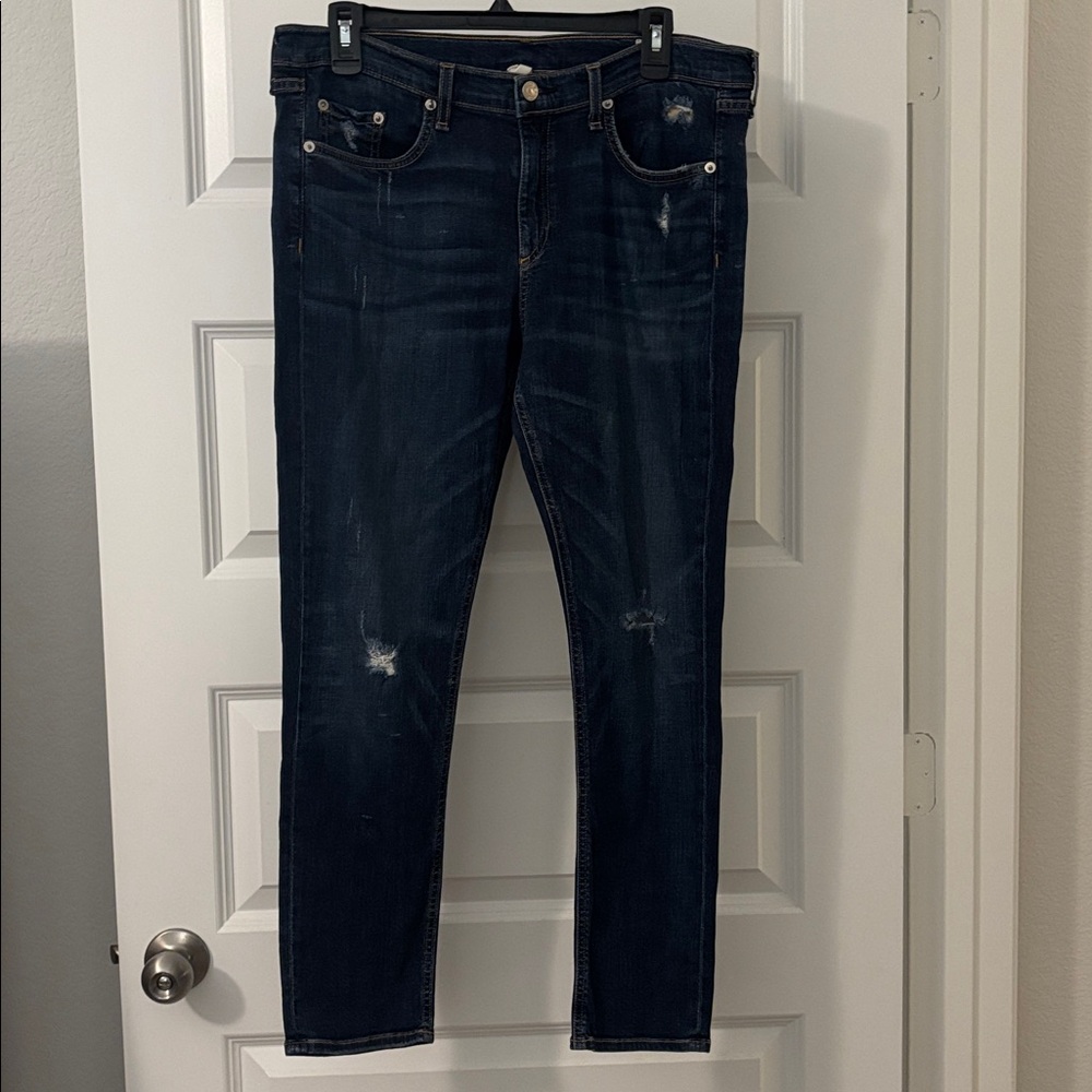 rag & bone Collette Capri jeans SZ 32 distressed dark rinse skinny leg soft